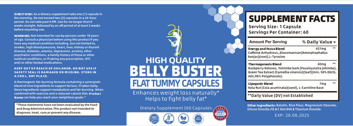 High Quality Belly Buster Flat Tummy Capsules- 60 capsules